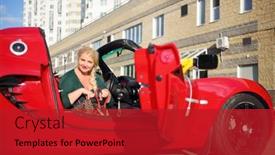  Presentation with car racing - Beautiful theme featuring moscow-sep-13-2015-woman backdrop and a crimson colored foreground