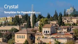  Presentation with neighborhood social - PPT theme featuring moses - view of yemin moshe neighborhood background and a teal colored foreground