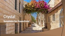  Presentation with street - Audience pleasing presentation theme consisting of moshe neighborhood in jerusalem israel backdrop and a coral colored foreground