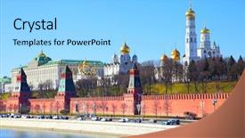  Presentation with usa and russia - Beautiful slide deck featuring moskva - moscow kremlins waterfront russia backdrop and a light blue colored foreground