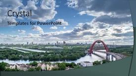  Presentation with russia city - Slide set having moskva river panorama of city background and a teal colored foreground