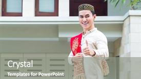  Presentation with muslim - Presentation enhanced with moslem - asian muslim choosing house wearing background and a gray colored foreground