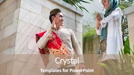  Presentation with work secretary asia - Presentation theme with moslem - asian muslim man going background and a coral colored foreground