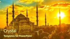 Presentation with mosque - Beautiful slide deck featuring mosque at beautiful sunset istanbul backdrop and a tawny brown colored foreground