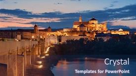  Presentation with city night - Presentation design featuring mosque-cathedral-ancient-bridge background and a navy blue colored foreground