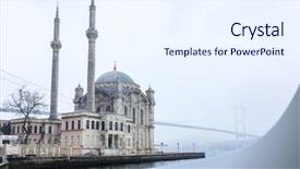  Presentation with blizzard - Cool new PPT theme with mosque in a snow blizzard backdrop and a sky blue colored foreground