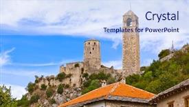  Presentation with bosnia - Slide set enhanced with mosque nature - pocitelj - bosnia and herzegovina background and a sky blue colored foreground