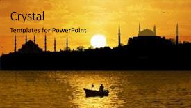  Presentation with fishing boat - Cool new PPT theme with mosque nature - sunset over istanbul silhouette backdrop and a gold colored foreground