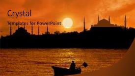  Presentation with fishing boat - Cool new PPT theme with mosque nature - sunset over istanbul silhouette backdrop and a gold colored foreground