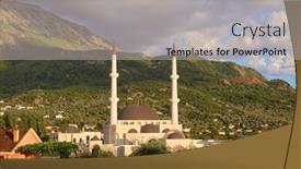  Presentation with islamic - Audience pleasing presentation design consisting of mosque-selime-of-islamic-centre backdrop and a light gray colored foreground