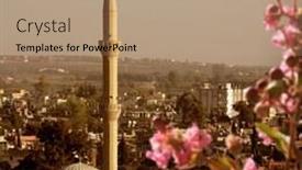  Presentation with tall - PPT theme having mosque with tall minaret in adana turkey background and a coral colored foreground