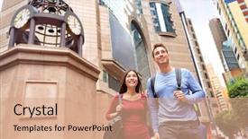  Presentation with times square - PPT theme consisting of most attractive areas for tourist background and a coral colored foreground