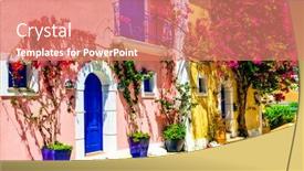  Presentation with greek islands - Colorful slide set enhanced with most-beautiful-greek-villages-colorful backdrop and a coral colored foreground