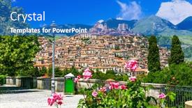  Presentation with medieval - PPT layouts featuring most-beautiful-medieval-villages-borgo background and a cobalt blue colored foreground