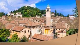  Presentation with medieval - Colorful presentation theme enhanced with most-beautiful-medieval-villages-borgo backdrop and a coral colored foreground