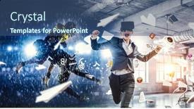  Presentation with entertainment - Colorful slide set enhanced with most-impressive-entertainment-technologies-mixed backdrop and a ocean colored foreground