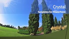  Presentation with green lawn - PPT theme featuring most-romantic-landscape-park-garden background and a teal colored foreground