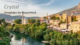  Presentation with bosnia - PPT theme consisting of mostar-old-town-and-neretva background and a light blue colored foreground