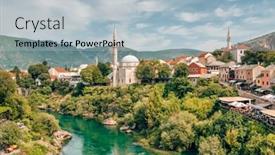  Presentation with bosnia - Audience pleasing presentation design consisting of mostar-old-town-and-neretva backdrop and a light blue colored foreground