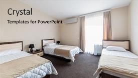  Presentation with korean hotel - Audience pleasing slides consisting of motel - triple room in modern hotel backdrop and a light gray colored foreground