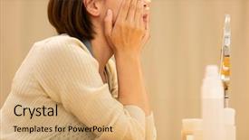  Presentation with skin care - PPT theme consisting of moth - housewife taking care background and a coral colored foreground