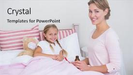 Presentation with daughter mother - Cool new slide deck with mother about to give medicine to sick daughter at home in the bedroom backdrop and a light gray colored foreground