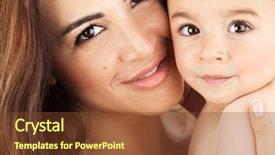  Presentation with happy baby - Presentation design enhanced with mother and baby closeup portrait background and a tawny brown colored foreground