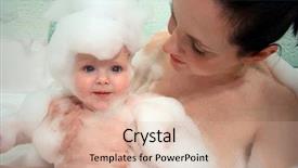  Presentation with mother baby - PPT theme having mother and baby in bathroom background and a lemonade colored foreground