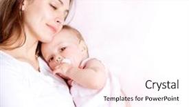  Presentation with family - Colorful presentation design enhanced with mother and baby kissing backdrop and a sky blue colored foreground