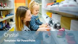  Presentation with baby shoes - Slide set consisting of mother-and-baby-looking background and a teal colored foreground