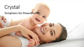 Presentation with mother baby - Beautiful slides featuring mother and baby on bed backdrop and a sky blue colored foreground