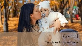  Presentation with city people walking - PPT layouts enhanced with mother-and-baby background and a coral colored foreground