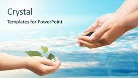  Presentation with child care - Slides having mother and child hands background and a cool aqua colored foreground