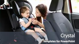  Presentation with child safety - Presentation theme having mother and child in car background and a dark gray colored foreground