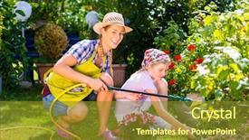  Presentation with mother and child health care - Audience pleasing presentation design consisting of mother and child watering flowers backdrop and a  colored foreground
