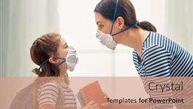  Presentation with child protection - PPT layouts having mother-and-child-wearing-facemasks background and a coral colored foreground