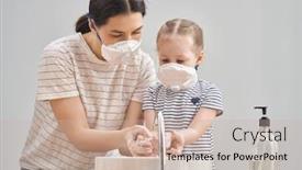  Presentation with mother child - Presentation theme featuring mother-and-child-wearing-facemasks background and a soft green colored foreground