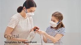  Presentation with mother child - Audience pleasing slides consisting of mother-and-child-wearing-facemasks backdrop and a coral colored foreground