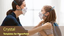  Presentation with child protection - Audience pleasing PPT layouts consisting of mother-and-child-wearing-facemasks backdrop and a tawny brown colored foreground