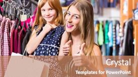  Presentation with boutique - Presentation theme enhanced with mother and child while shopping in boutique or fashion store background and a coral colored foreground