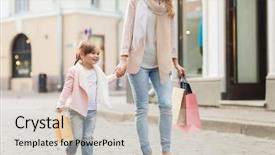  Presentation with city people walking - PPT layouts featuring mother and child with shopping background and a lemonade colored foreground