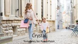  Presentation with family shopping - Presentation design enhanced with mother and child with shopping background and a light gray colored foreground