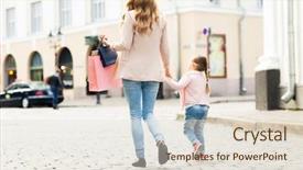  Presentation with city people walking - Audience pleasing theme consisting of consumerism and people concept - close backdrop and a lemonade colored foreground