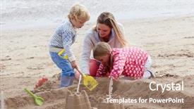  Presentation with children support law - Slide set featuring mother and children building sandcastles background and a coral colored foreground