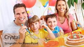  Presentation with father birthday - Beautiful presentation design featuring mother and children celebrating birthday backdrop and a yellow colored foreground