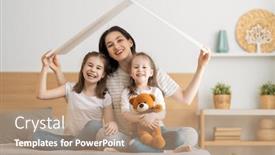  Presentation with young children - Beautiful slides featuring mother-and-children-girls backdrop and a coral colored foreground