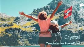  Presentation with alps - Presentation design having mother-and-children-holding-swiss background and a ocean colored foreground