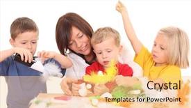 Presentation with paper making - Audience pleasing presentation theme consisting of mother and children making angels from paper and feather backdrop and a lemonade colored foreground
