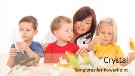  Presentation with angels - Colorful slides enhanced with mother and children making angels from paper and feather backdrop and a lemonade colored foreground