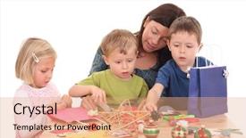  Presentation with decoration - Slide deck with mother and children making christmas decoration all decorations are made by mother and children background and a coral colored foreground